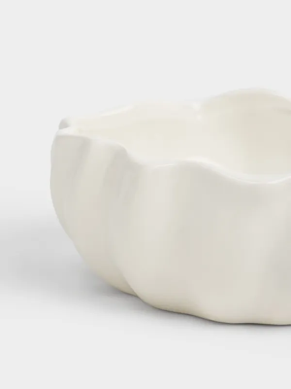 Salad bowl, 21x8 cm, ml, ceramic, milky, Wavy edge, Crumple, image-2