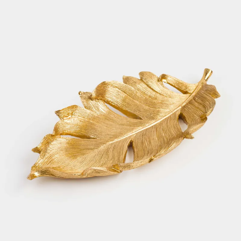 Decorative dish, 32x14 cm, polyresin, golden, Feather, Feather