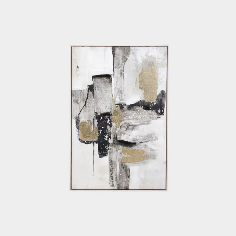 Framed painting, 62x92 cm, canvas, grey-black, Strokes, Abstract