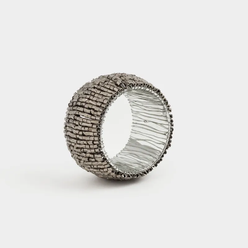 Napkin ring 5 cm, 2 pcs, beads, round, dark gray, Shiny beads, image-3