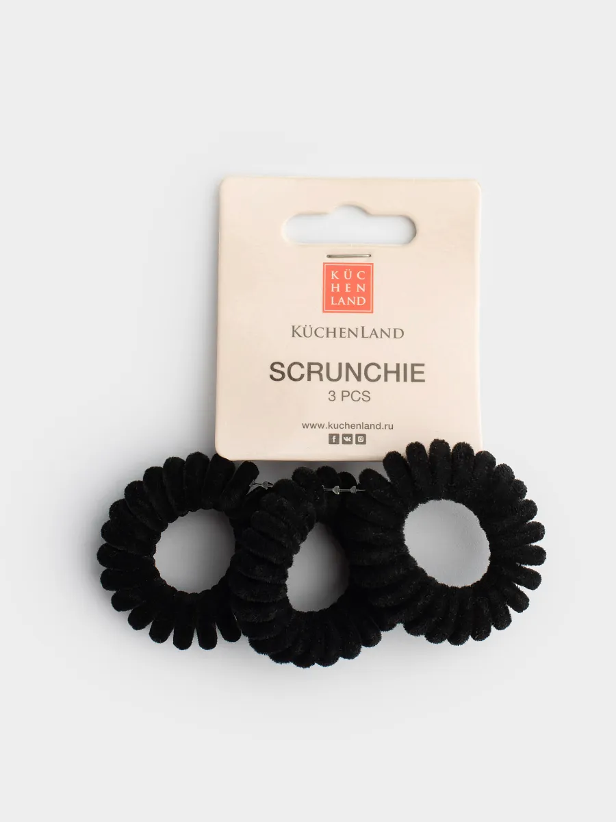 Elastic band for hair, 4 cm, 3 pcs, polyester / TPU, black, Spiral, Helix, image-2