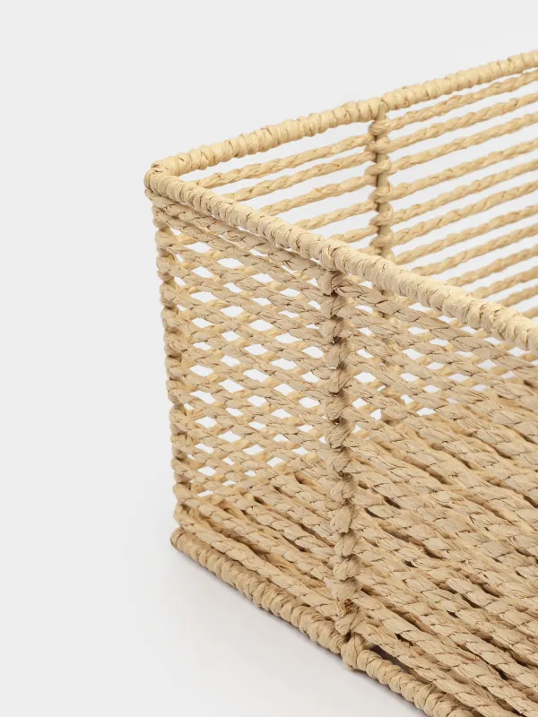 Storage organizer basket, 20x20x14 cm, wicker, cellulose/metal, square, beige, Braided, image-4