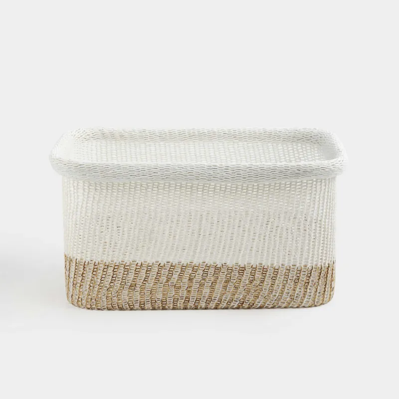 Storage basket, 33x22x17 cm, polyester, rectangular, milky beige, Crochet