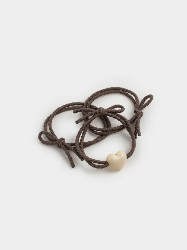 Hair tie, 5 cm, 3 pcs, polyester / plastic, brown, Heart, Gracile, image-1