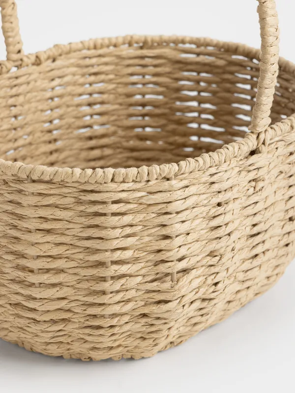 Storage basket, 24x19x26 cm, Wicker, with handle, cellulose, Oval, Rabbit ears, Braided, image-2