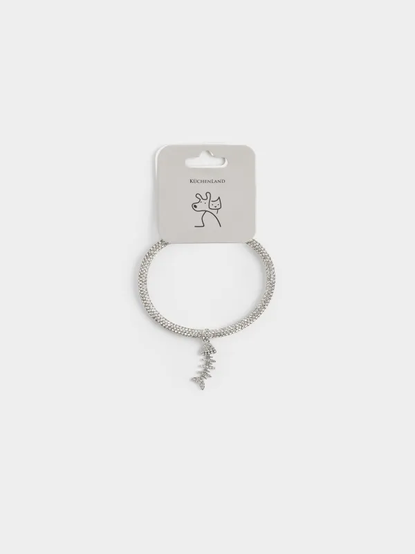 Pet collar, 25/30 cm, decorative, metal / rhinestones, silver, Fish, Crystal pet, image-3