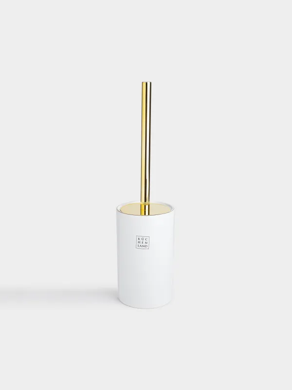 Toilet brush, 35 cm, with stand, stoneware / stainless steel, white and gold, Freya, image-0