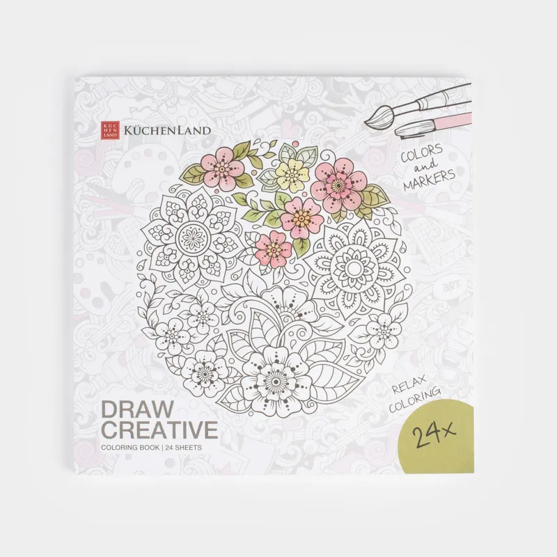 Coloring book, 21x21 cm, 24 sheets, with glitter, Flowers and Animals, Draw creative