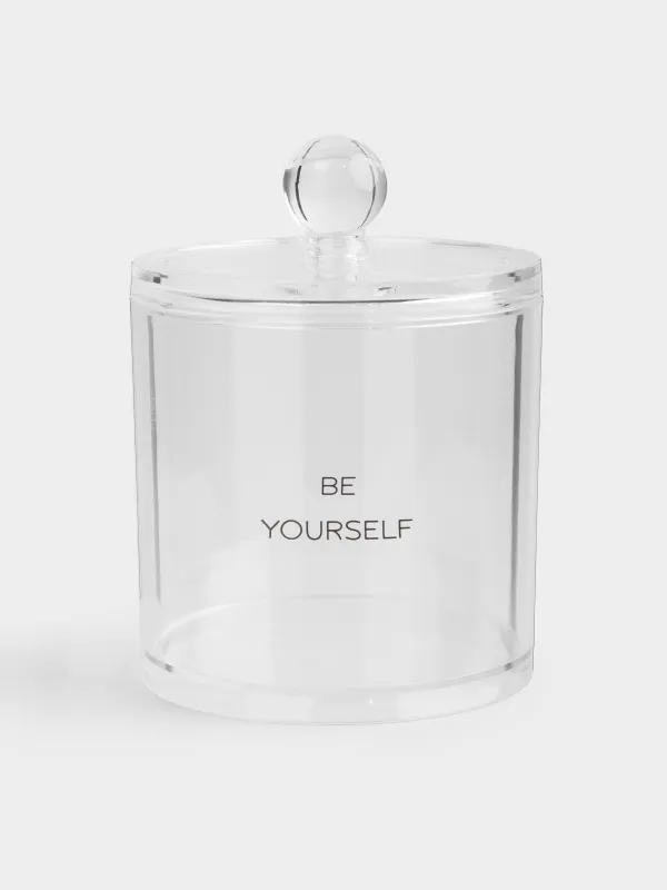 Cotton pad / swabs container, 10x13 cm, with lid, plastic, Basic font, image-0