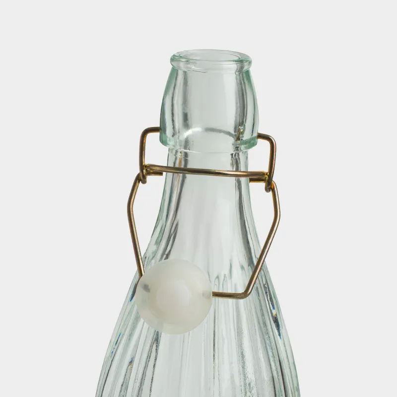 Oil or vinegar bottle, 1 l, with clip, glass R / metal, Ribby gold, image-4