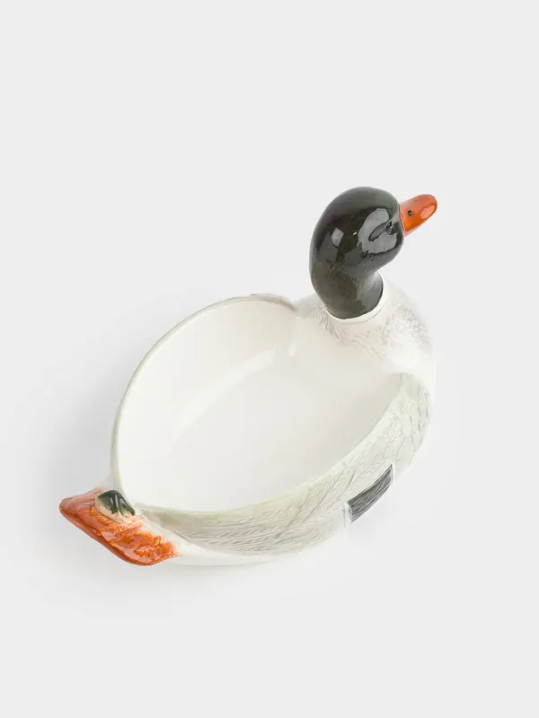 Deep dish, 33x19x18 cm, ceramic, green and white, Drake, Duck, image-4