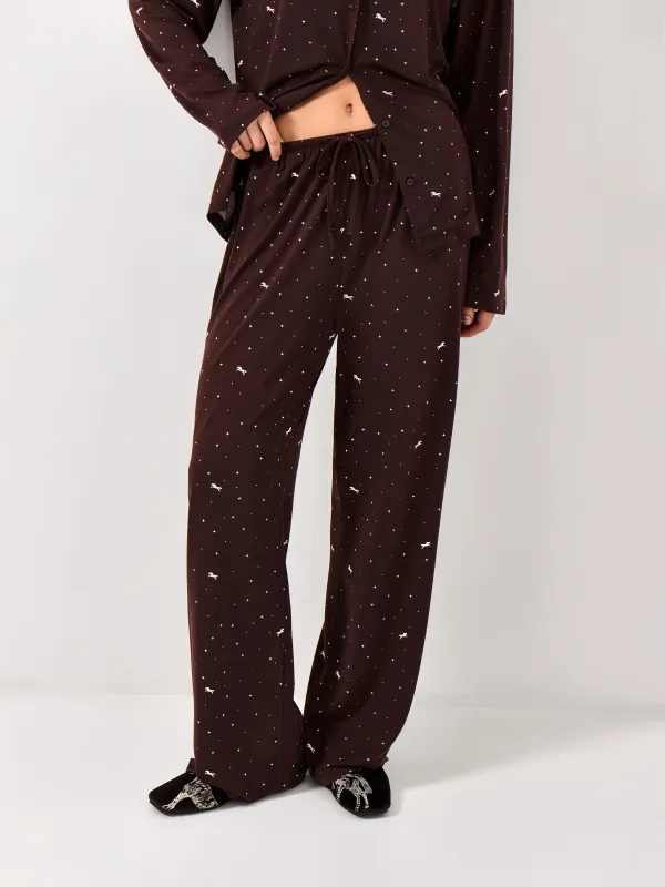 Women's trousers, homewear, size L, polyester, black, Stars, Daisy, image-1