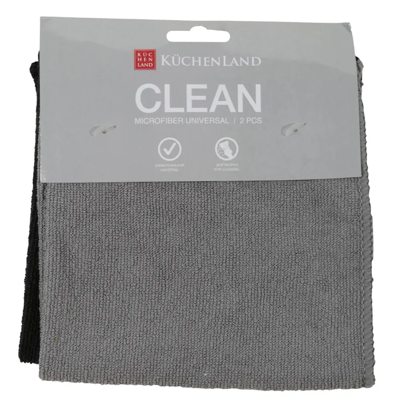 Universal rag, 30x30 cm, 2 pcs, microfiber, black/gray, Clean