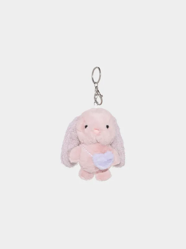 Keychain, 11 cm, soft, Polyester / metal, Pink and purple, Bunny with purse, Rabbit, image-0