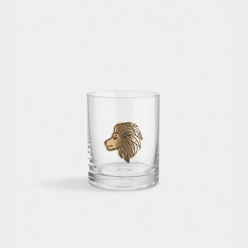 Drinking glass, 10 cm, 340 ml, glass/metal, golden, Leo, Zodiac