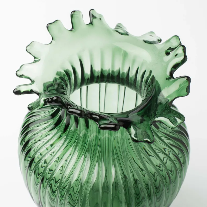 Flower vase, 27 cm, glass, green, Ribedic, image-4
