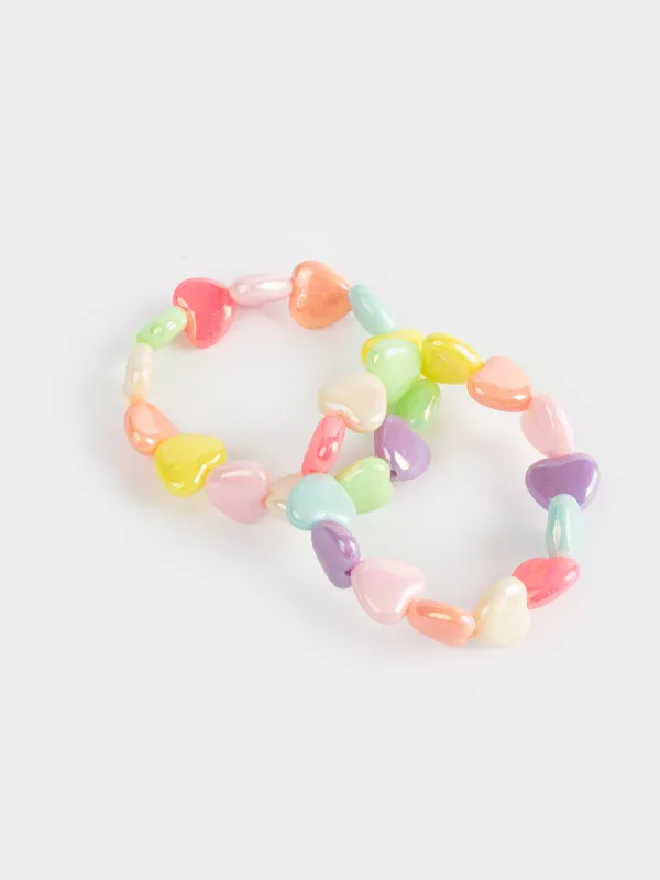 Jewelry set, 2 pieces, children's, plastic, bracelet/beads, Hearts, Jewelry kids, image-2