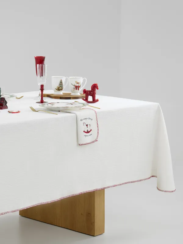 Tablecloth, 170x250 cm, with stitching, polyester, milky, Burlap, Gunny traditions, image-5