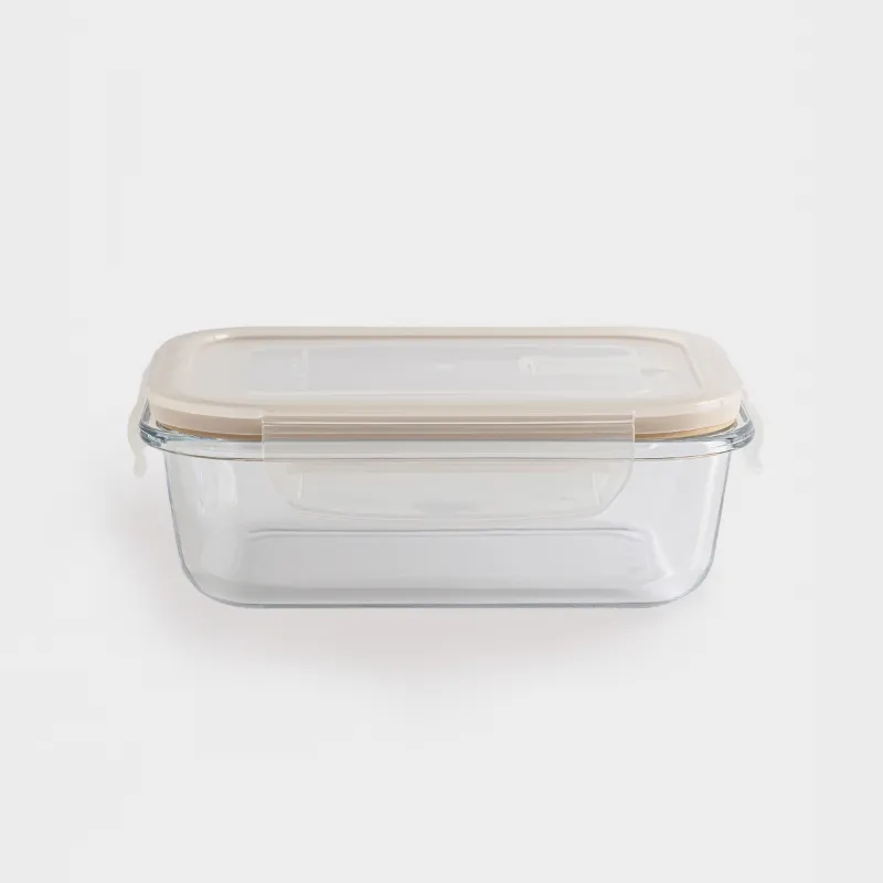 Container, 640 ml, with clips, with valve, glass T / plastic, rectangular, Soft kitchen