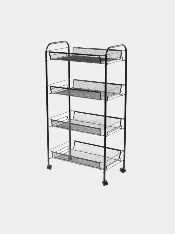 Bookcase, 4-tier, 44x26x83 cm, on wheels, metal, black, Compact black, image-0