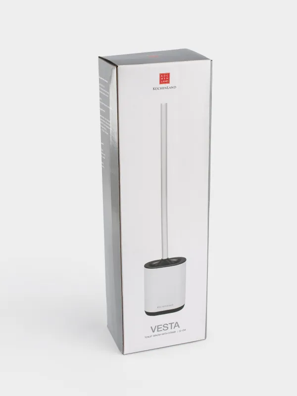Toilet brush, 53 cm, with stand, rubber / metal, white, Vesta, image-6
