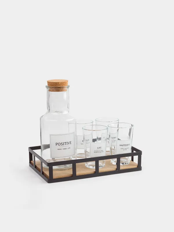 Drink set, 4 persons, 5 items, on a stand, glass / metal, Clear font, image-1
