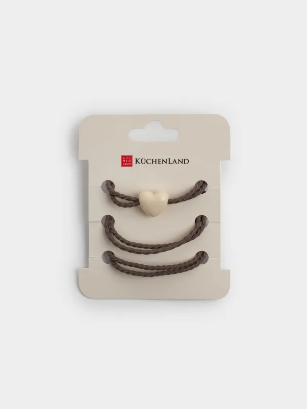 Hair tie, 5 cm, 3 pcs, polyester / plastic, brown, Heart, Gracile, image-3