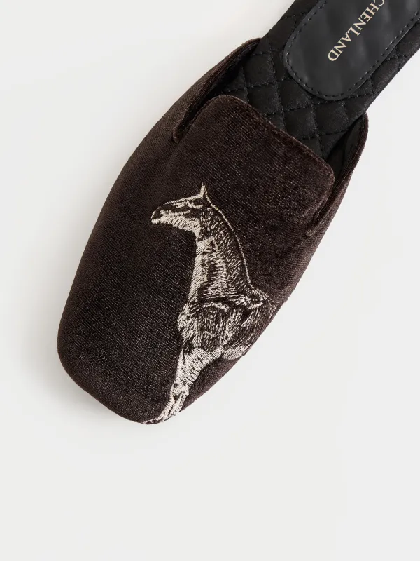 Women's slippers, homewear, size 36-37, velvet / satin / PU leather, brown, Horse, Slippers horse, image-4