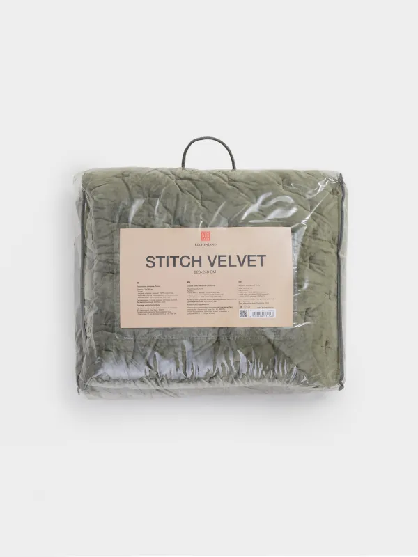 Bedspread, 220x240 cm, quilted, velvet/microfiber, green, Lines, Stitch velvet, image-6