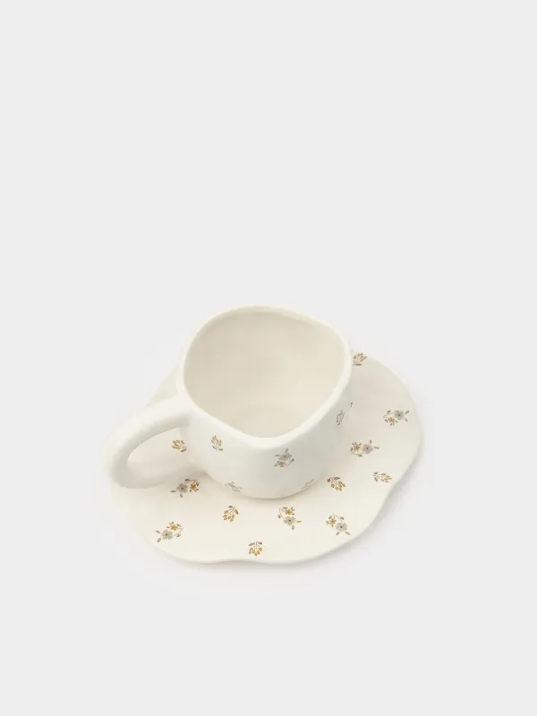 Tea pair, 1 person, 2 items, 460 ml, ceramics, milky, Vintage flowers, La flore, image-2