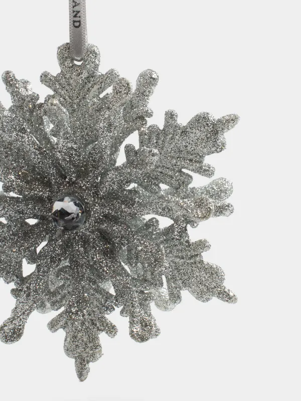 Christmas tree toy, 12 cm, acrylic, silver, Snowflake, Figure sparkle, image-1