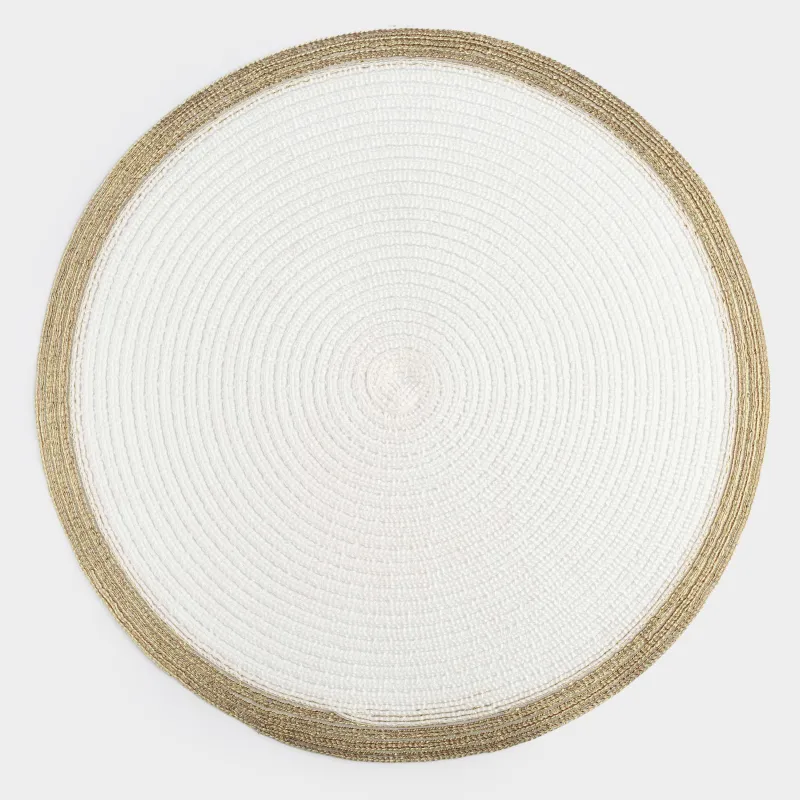 Instrument napkin, 38 cm, polyester, round, white, Gold border, Rotary rim