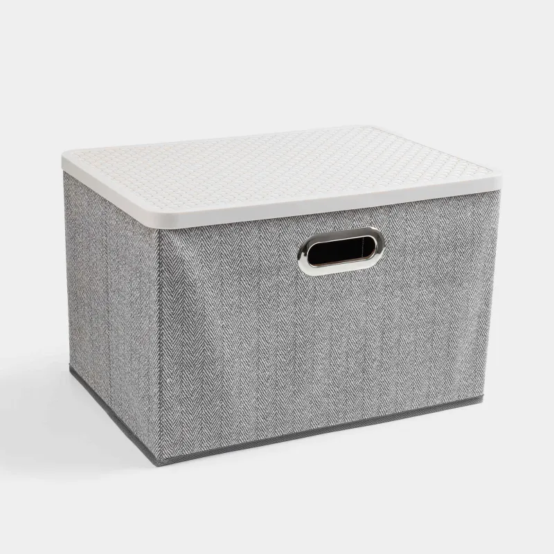 Organizer-box for things, 38x26 cm, with handles/lid, textile / plastic, gray, Pedant new, image-0