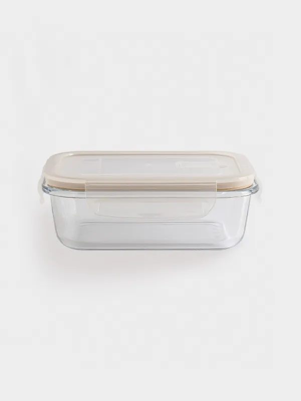 Container, 640 ml, with clips, with valve, glass T / plastic, rectangular, Soft kitchen, image-0