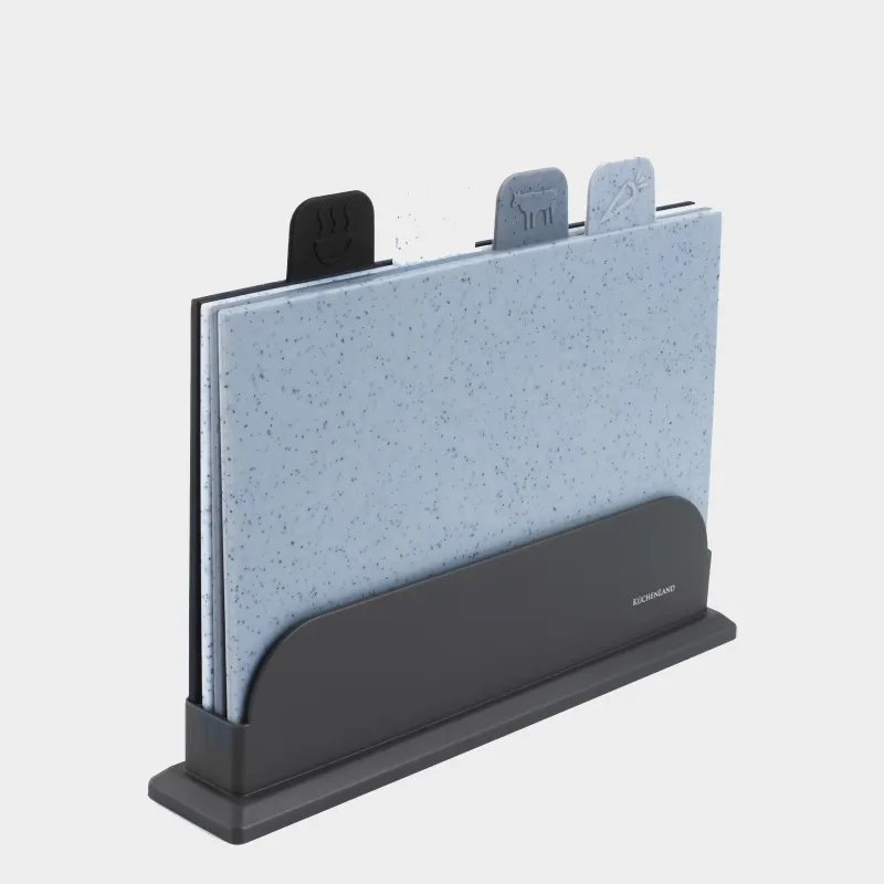 Cutting board, 28x19 cm, 4 pcs, in a stand, plastic, speckled, gray mix, Speck