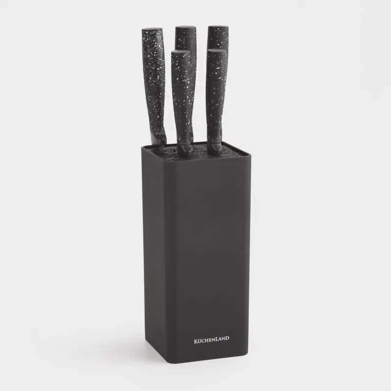 Knife set, 5 pr, in stand, steel / plastic, Black, speckled, Steel speckled
