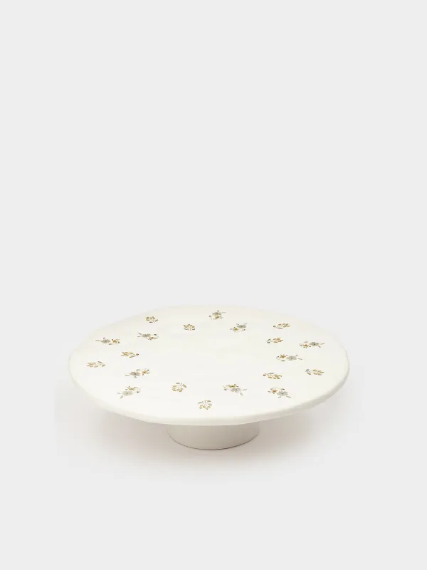 Dish on a leg, 23x7 cm, ceramic, milk, Vintage flowers, La flore, image-1