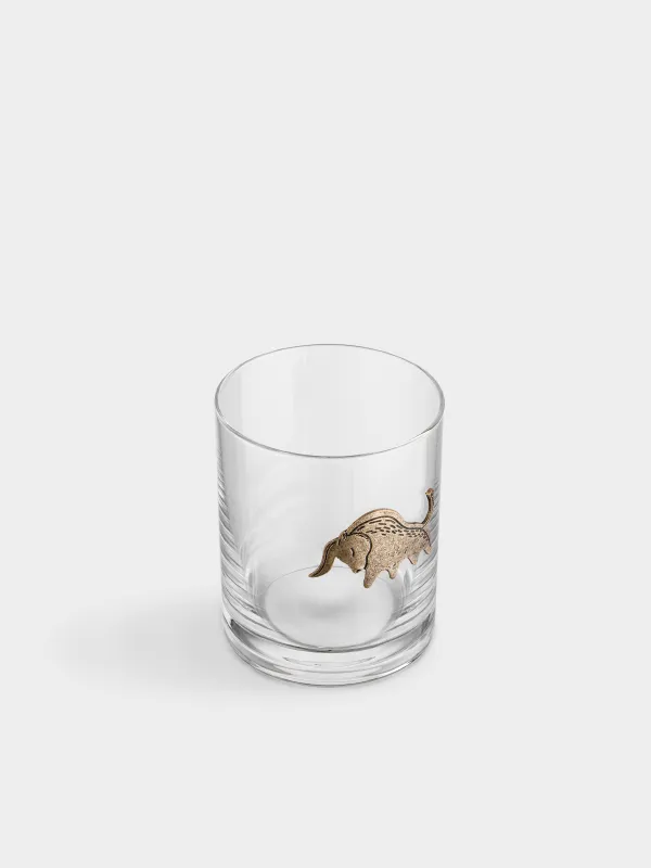 Drinking glass, 10 cm, 340 ml, glass/metal, golden, Taurus, Zodiac, image-2