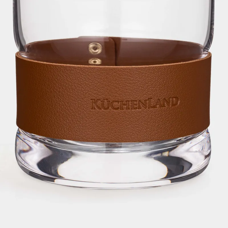 Drinking glass, 10 cm, 390 ml, 2 pcs, glass / PU leather, Clear devo, image-4