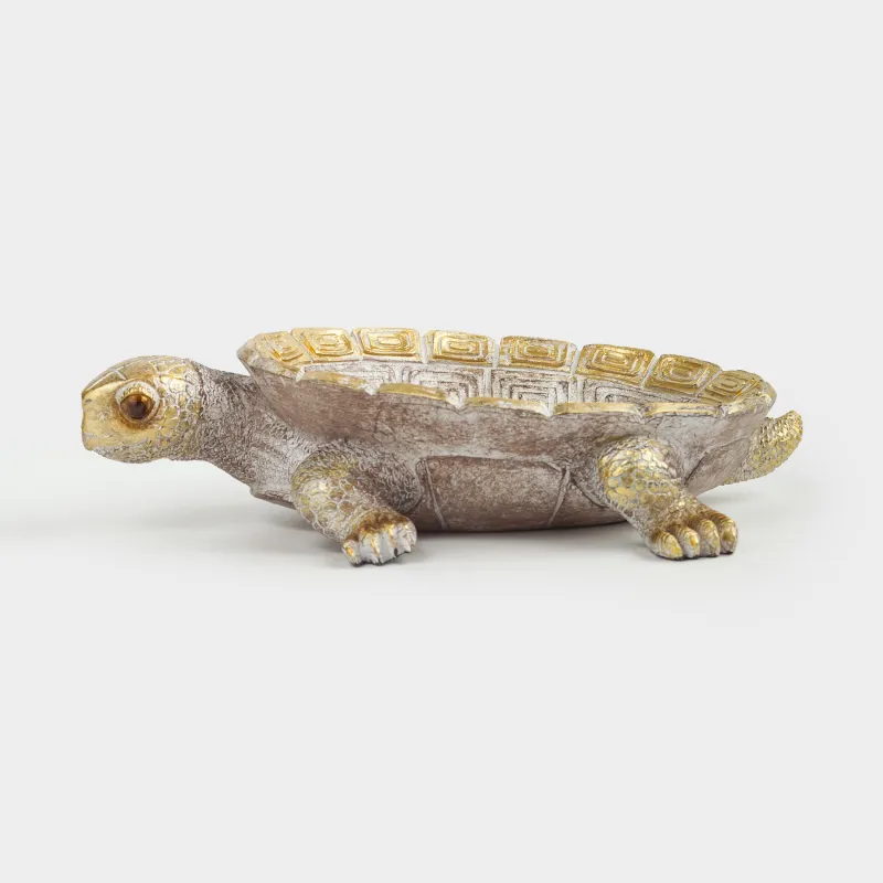 Decorative dish, 23x17x6 cm, polyresin, golden-silver, Turtle, Grand turtle