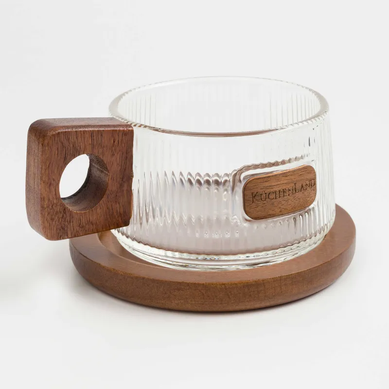 Mug, 230 ml, on a stand, glass B / wood, Ribby, image-1