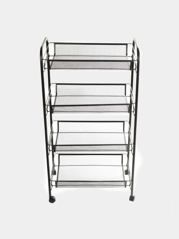 Bookcase, 4-tier, 44x26x83 cm, on wheels, metal, black, Compact black, image-1