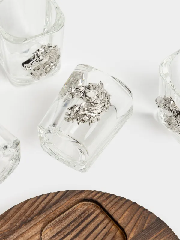 Drinking glass, 60 ml, 4 pcs, on a stand, glass/metal/wood, Horse, Lux elements decor, image-4