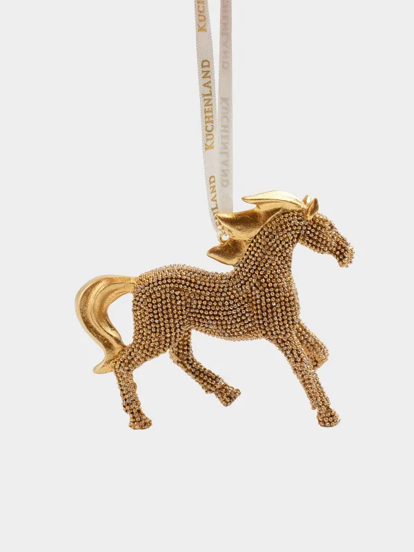 Christmas tree toy, 9 cm, polyresin, golden, Horse, Figure christmas, image-1