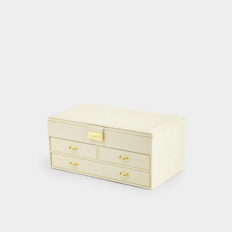 Jewelry box, 26x15 cm, with mirror, wood/PU leather, ecru, Premiere
