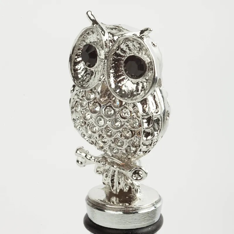 Beverage bottle stopper, 11 cm, metal/rhinestones, silver, Owl, Birds, image-5