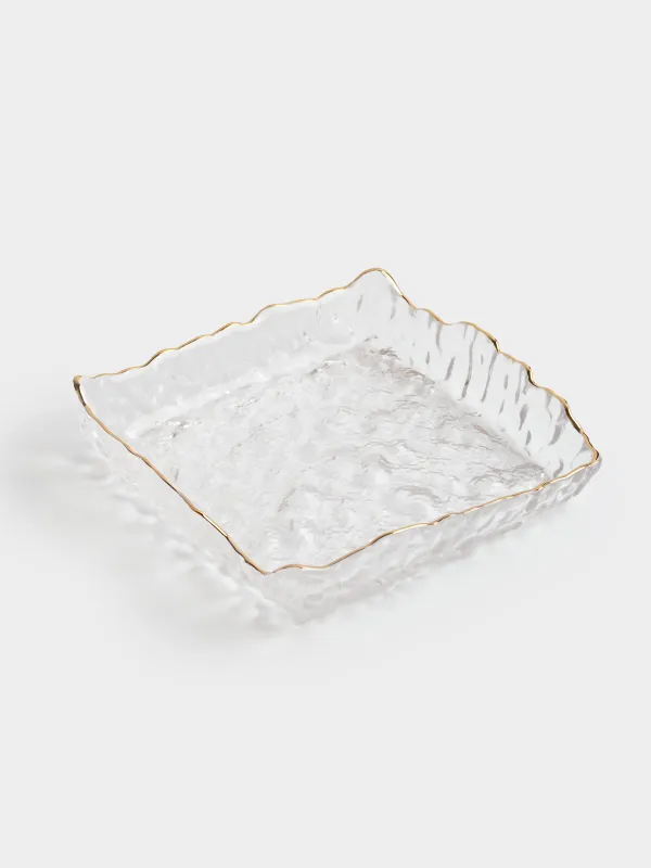 Dish, 15x15 cm, glass, square, with golden edging, Nautilus gold, image-2