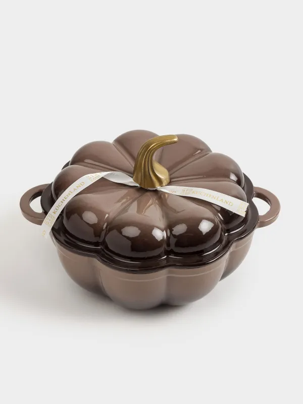 Pot, 20 cm, 1.7 l, with lid, cast iron, Brown, Pumpkin, Gourd, image-3