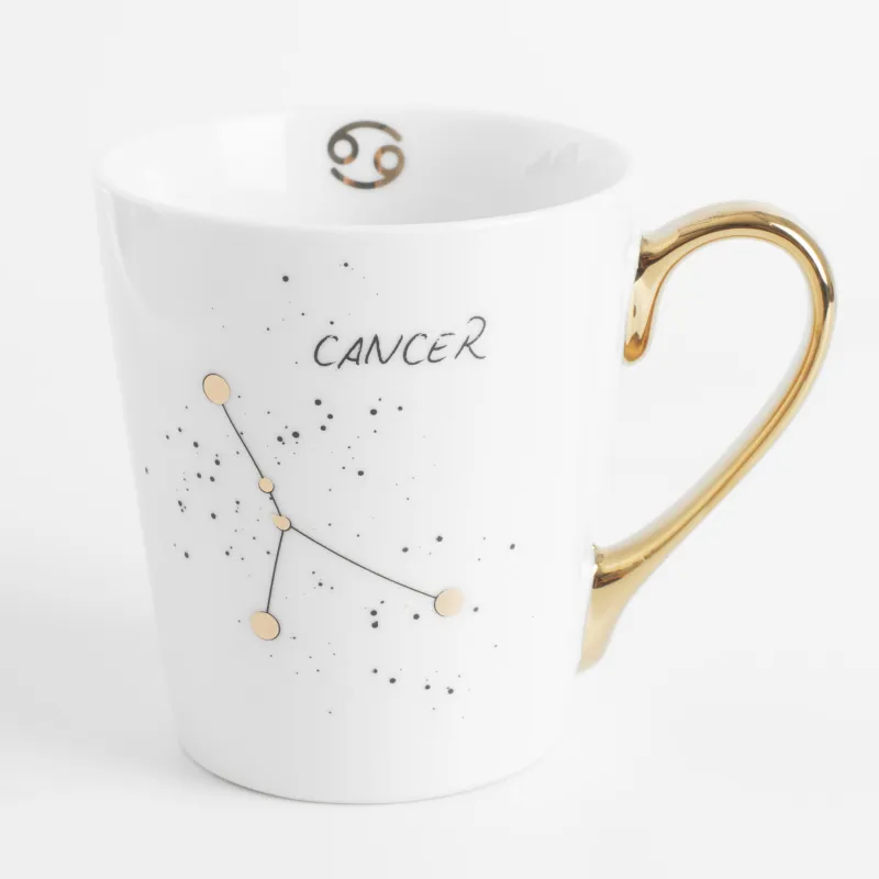 Mug, 400 ml, porcelain N, milky golden, Cancer, Zodiac, image-0