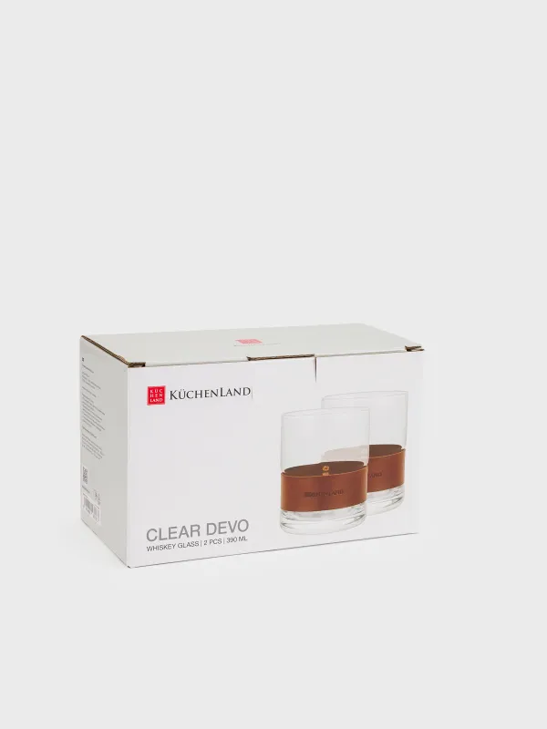 Drinking glass, 10 cm, 390 ml, 2 pcs, glass / PU leather, Clear devo, image-5